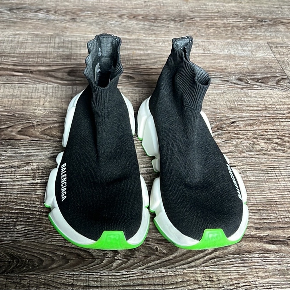 Balenciaga speed runners sock shoe size 6/36 black top white and green bottom
